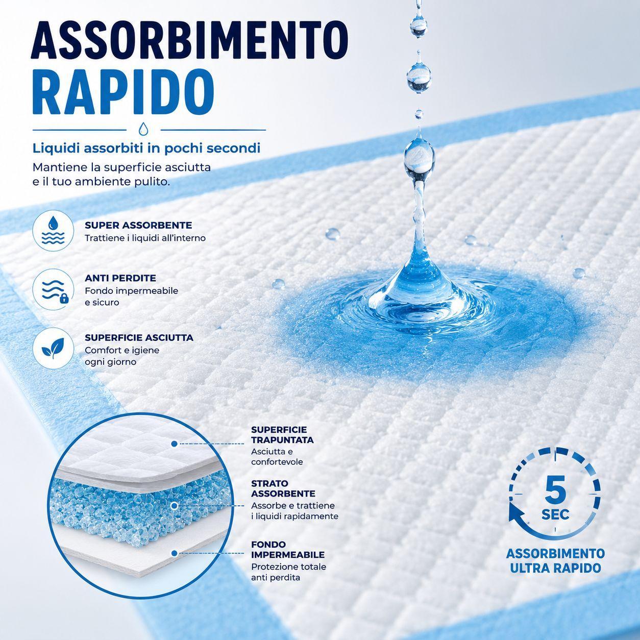  traversine igieniche adesive assorbenti 60x60 cm 40 pezzi per animali - foto 3