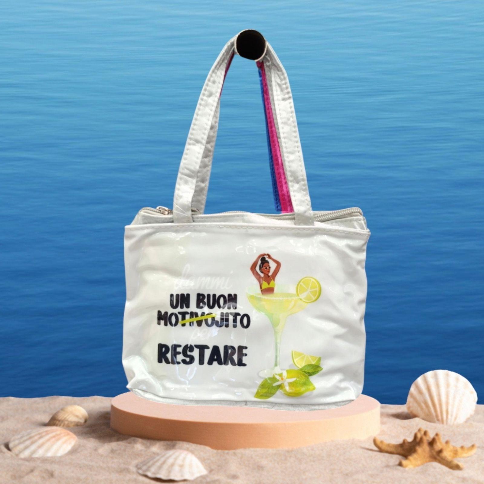 mastro bianco borsa con telo mare - dammi un motivo(mojito) per restare - foto 1