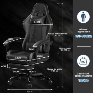 Sedia gaming nera e bianca