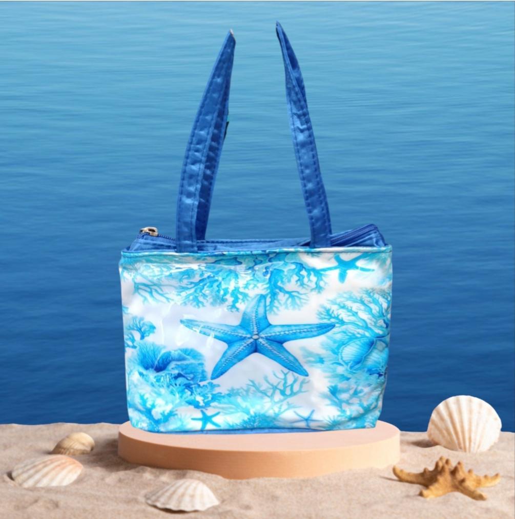mastro bianco borsa con telo mare -stella marina azzurra - foto 1