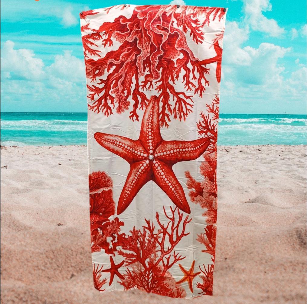 mastro bianco borsa con telo mare -stella marina rossa - foto 2