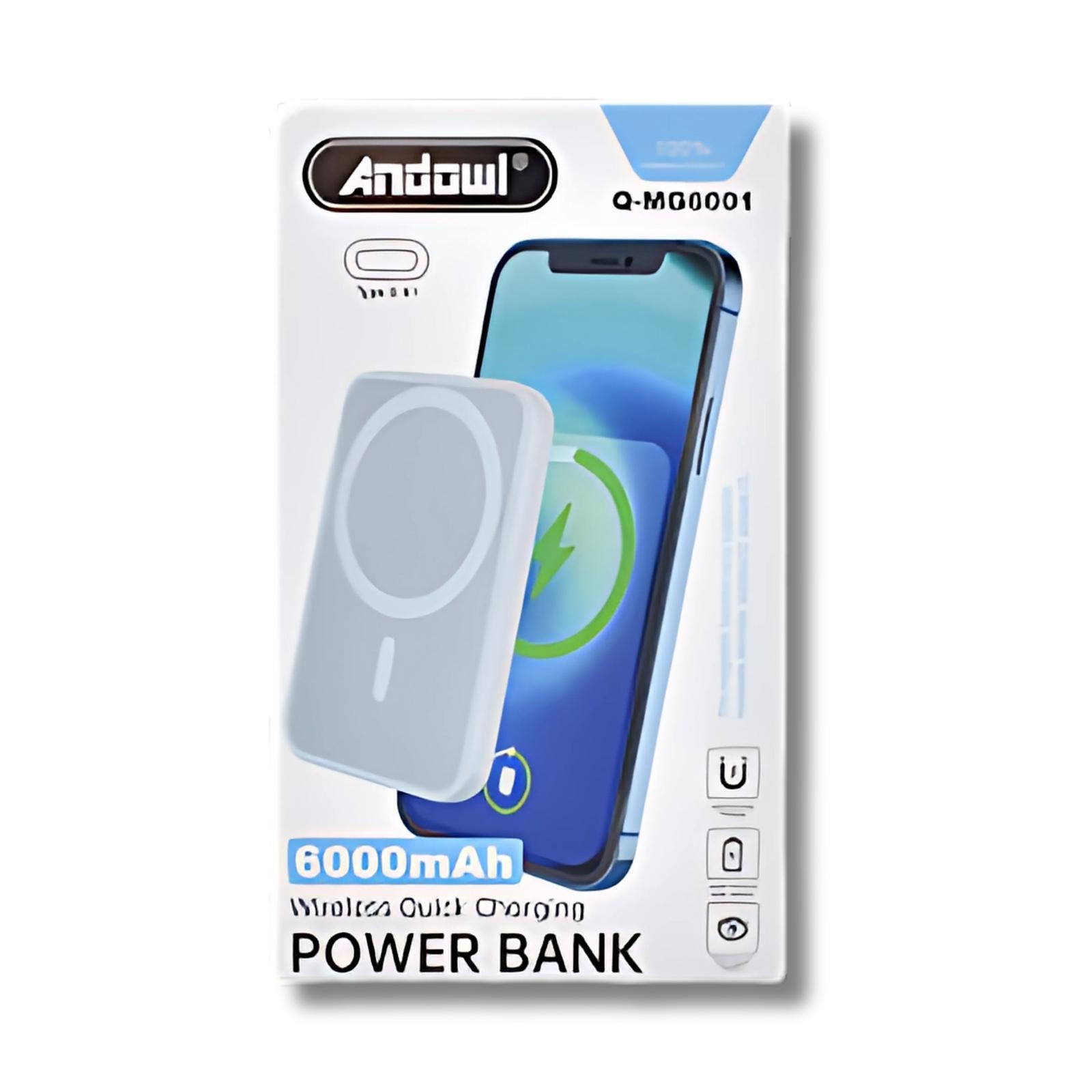 andowl mini power bank di ricarica wireless 6000mah con aspirazione magnetica usb type-c - foto 1