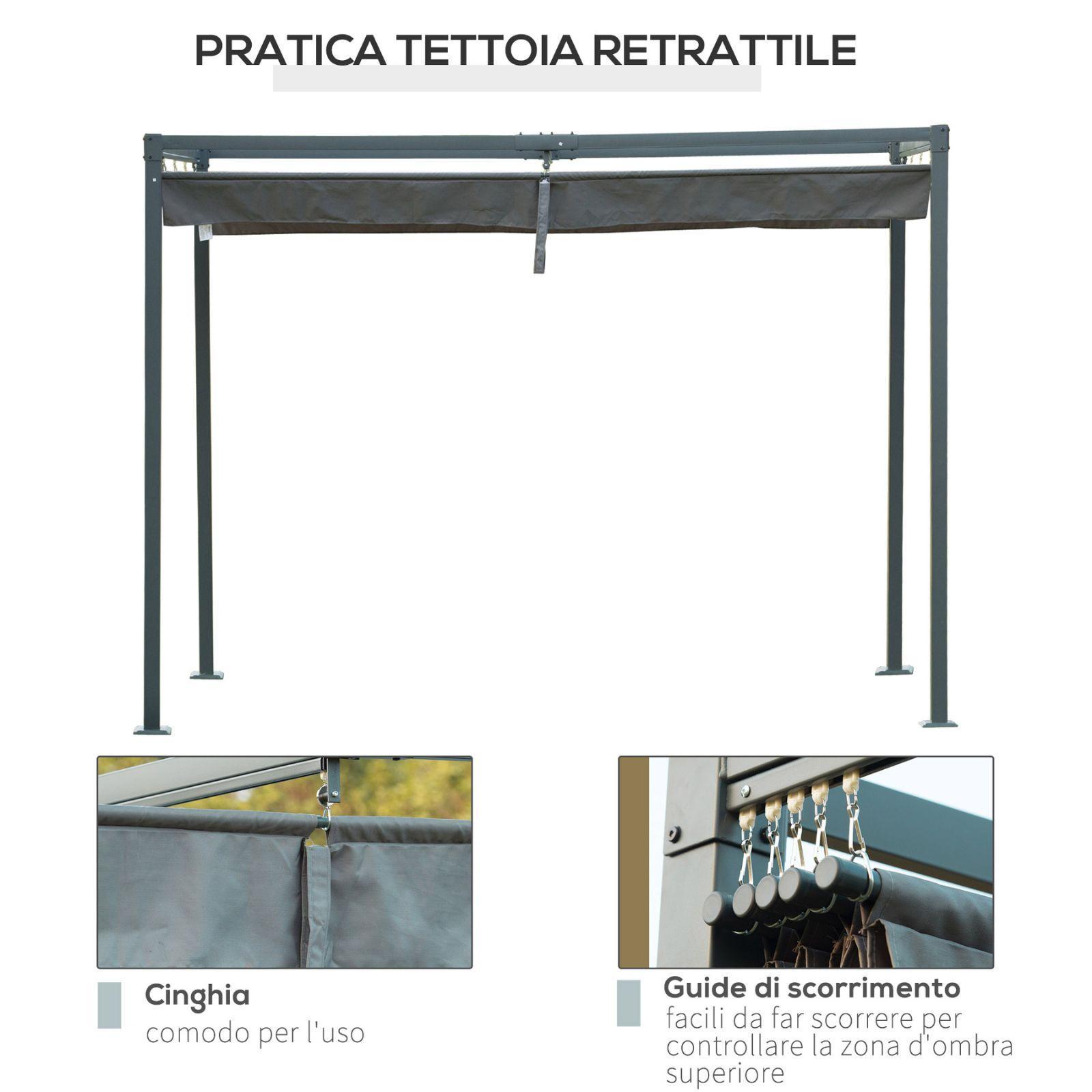 outsunny gazebo pergola 3x2m con telo scorrevole - foto 3