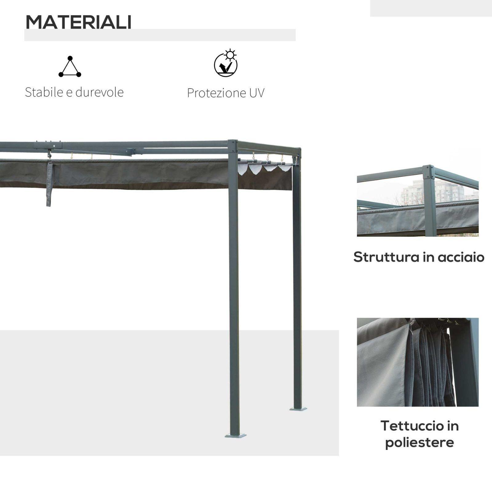 outsunny gazebo pergola 3x2m con telo scorrevole - foto 4