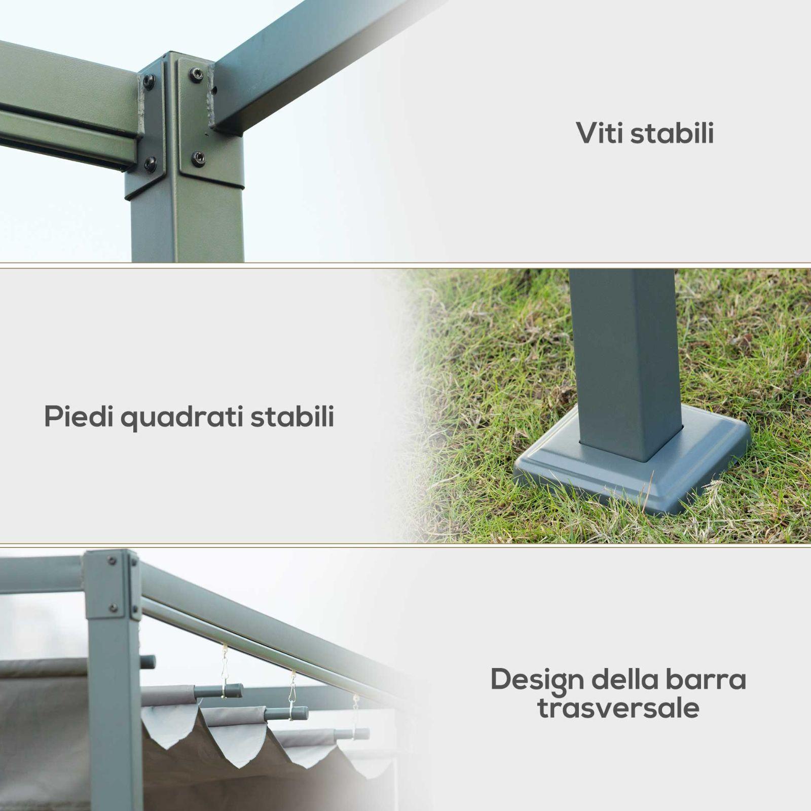 outsunny gazebo pergola 3x2m con telo scorrevole - foto 5