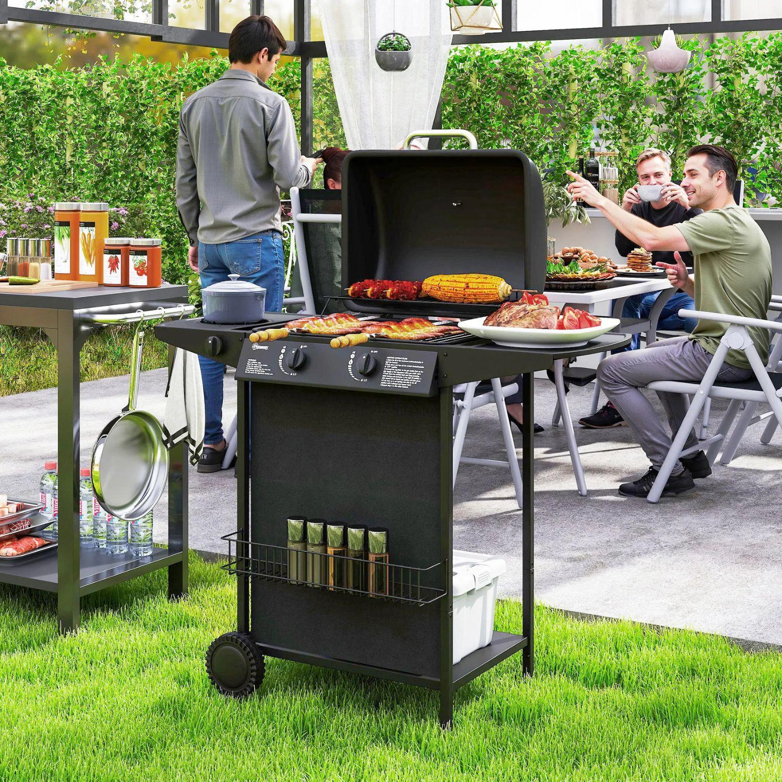 outsunny barbecue a gas con 3 bruciatori indipendenti e coperchio con termometro - foto 2