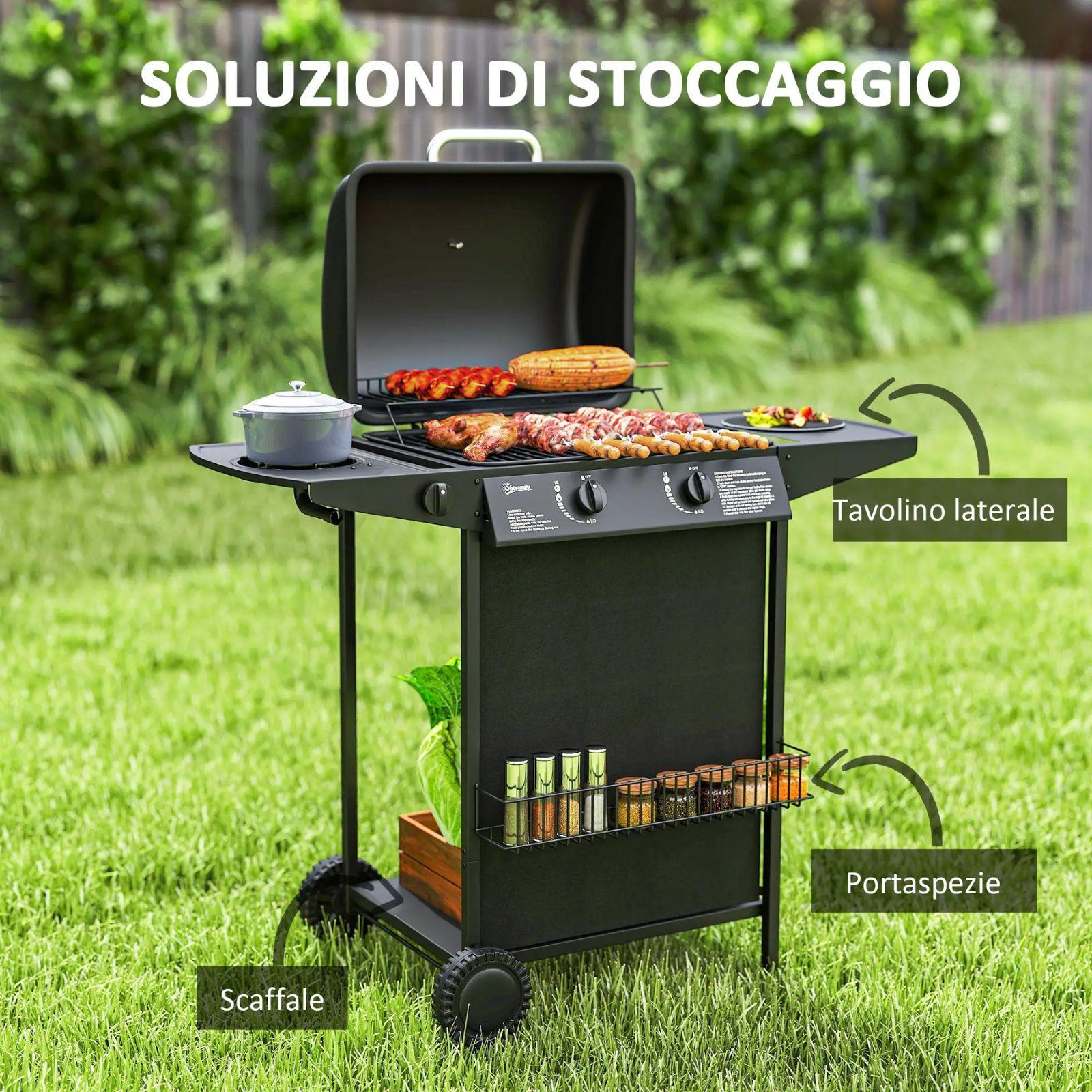 outsunny barbecue a gas con 3 bruciatori indipendenti e coperchio con termometro - foto 4