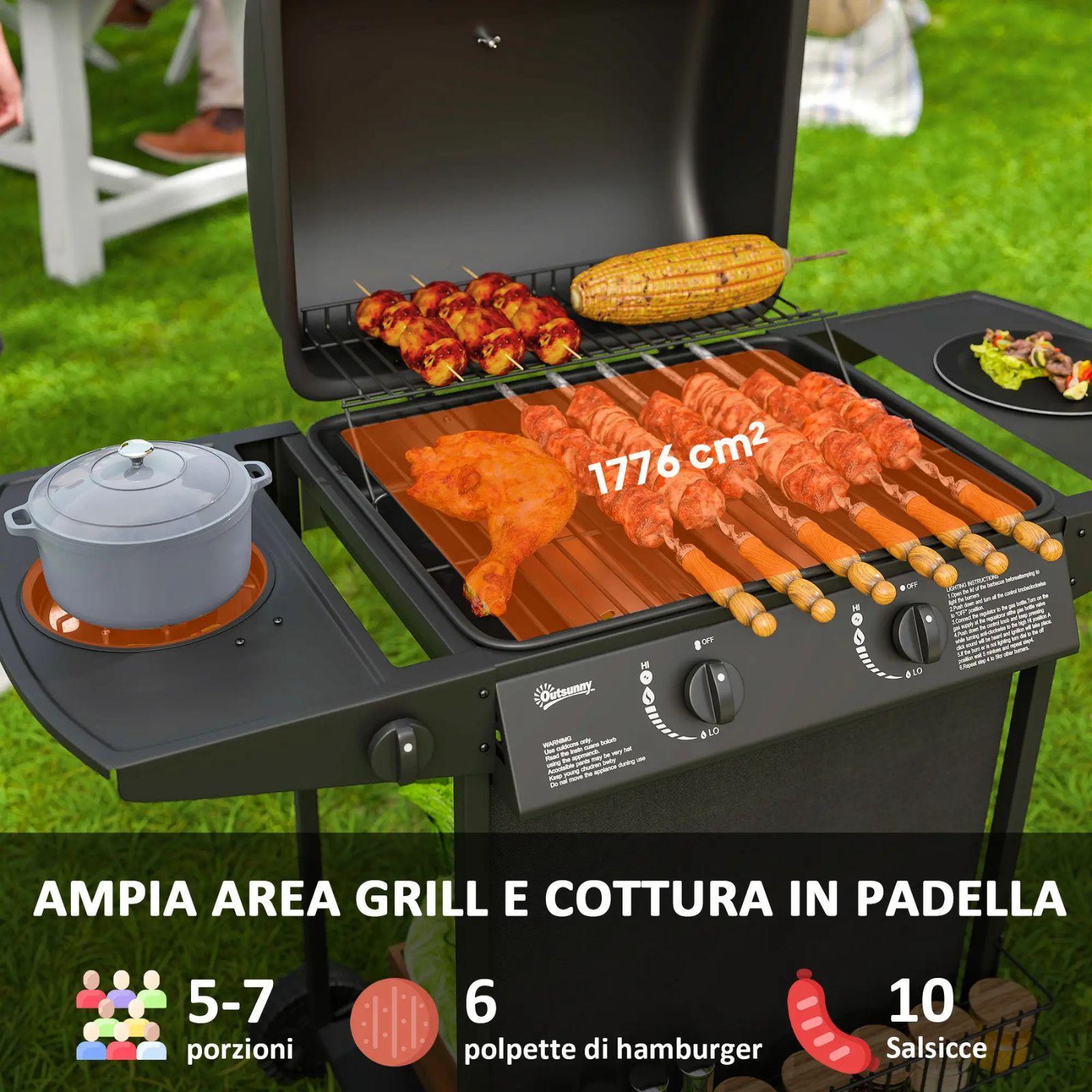 outsunny barbecue a gas con 3 bruciatori indipendenti e coperchio con termometro - foto 5