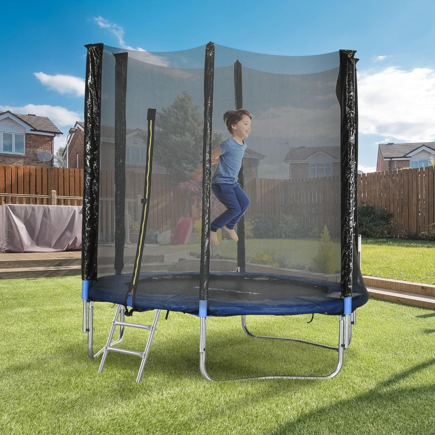 sportnow trampolino elastico/salta salta/jumping con scaletta e rete di sicurezza -  ø180 x 200h cm - foto 1