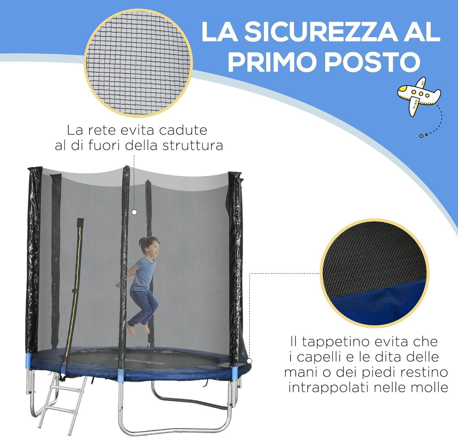 sportnow trampolino elastico/salta salta/jumping con scaletta e rete di sicurezza -  ø180 x 200h cm - foto 5