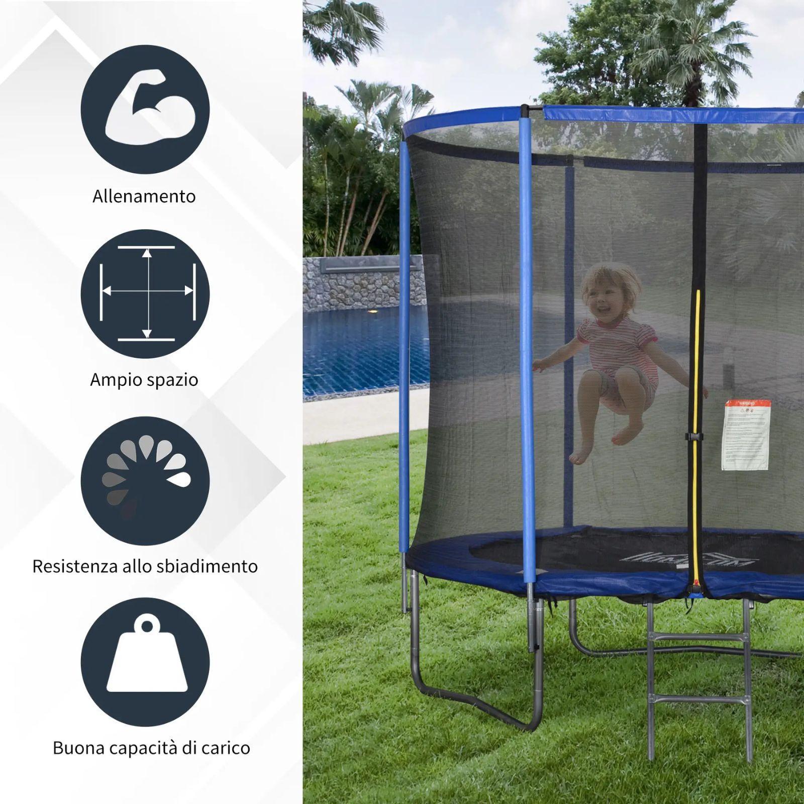 homcom trampolino elastico/salta salta/jumping con scaletta e rete di sicurezza - ø305x248cm - foto 2