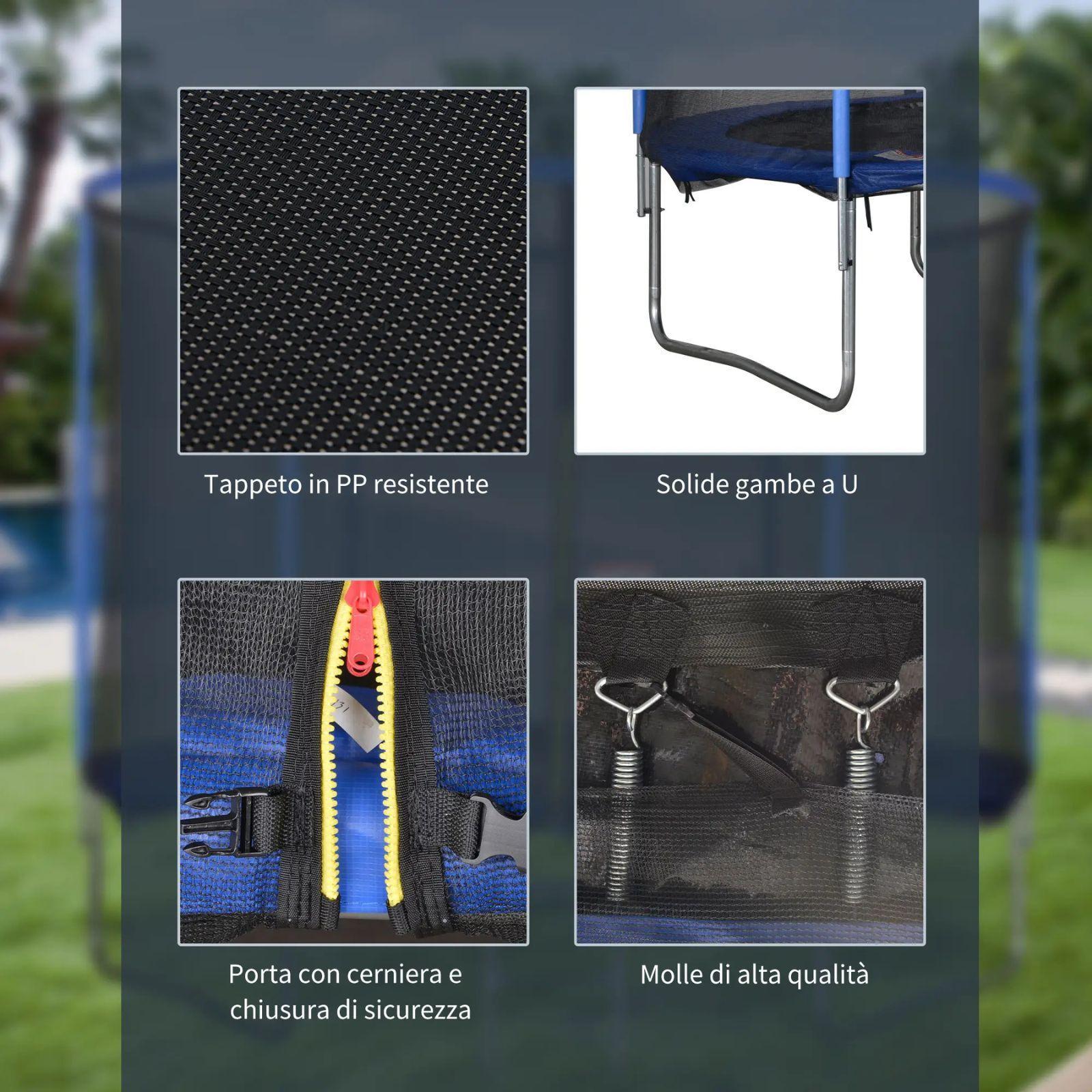 homcom trampolino elastico/salta salta/jumping con scaletta e rete di sicurezza - ø305x248cm - foto 3