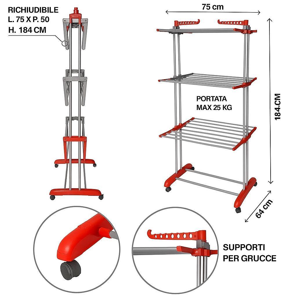  stendino a torre salvaspazio con ali richiudibili e ruote - foto 3