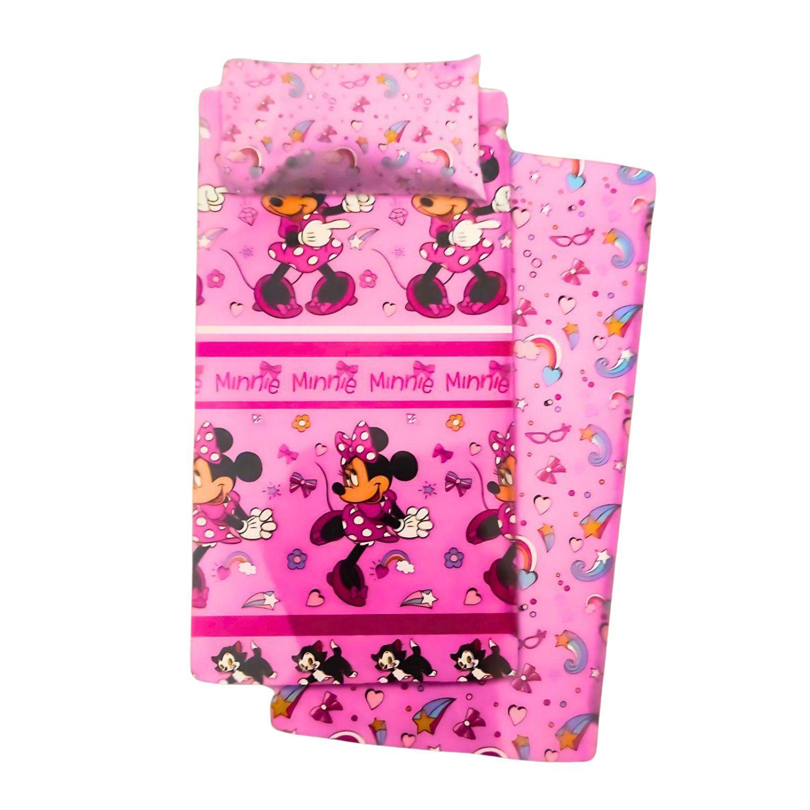 Completo letto Disney Topolina 3 pezzi con stampa rosa, lenzuola e federa
