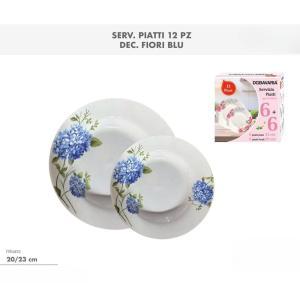 Set 12 piatti fantasia fiori blu