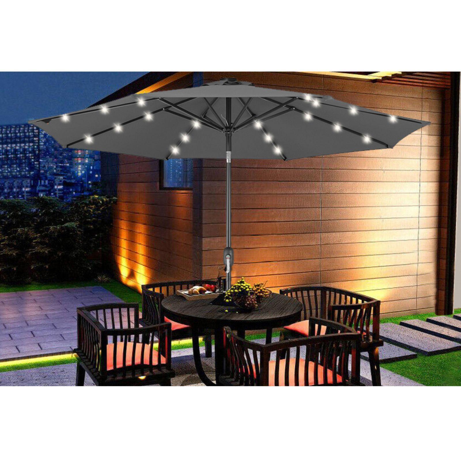 bakaji ombrellone da giardino 270 cm con luci led grigio - foto 1