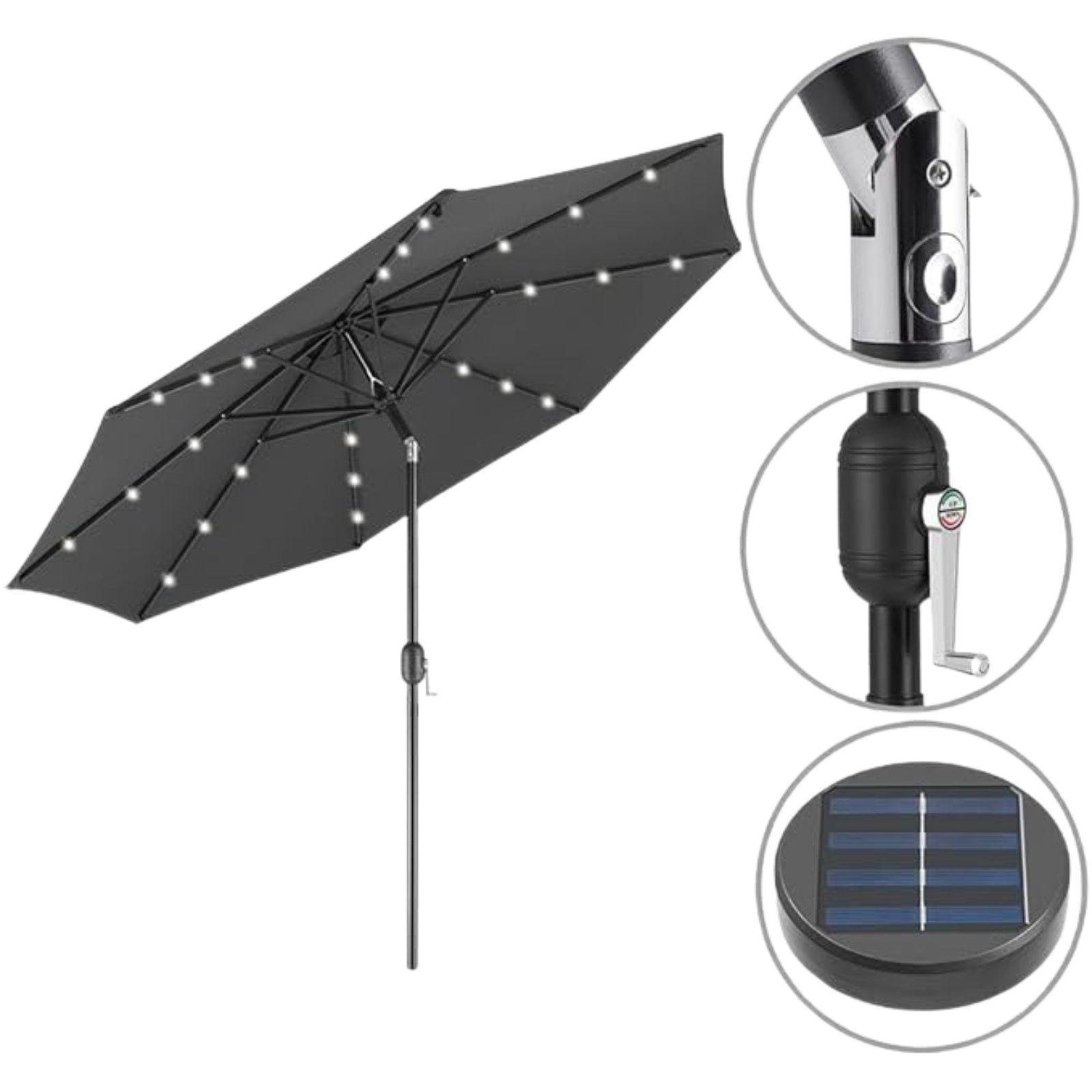 bakaji ombrellone da giardino 270 cm con luci led grigio - foto 4