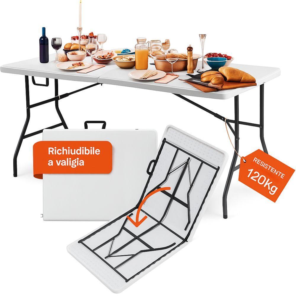  tavolo pieghevole salvaspazio 180x70x74 cm (bianco) - foto 1