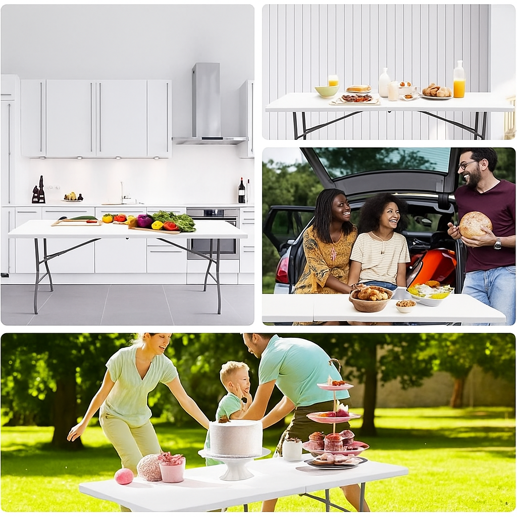  tavolo pieghevole salvaspazio 180x70x74 cm (bianco) - foto 3