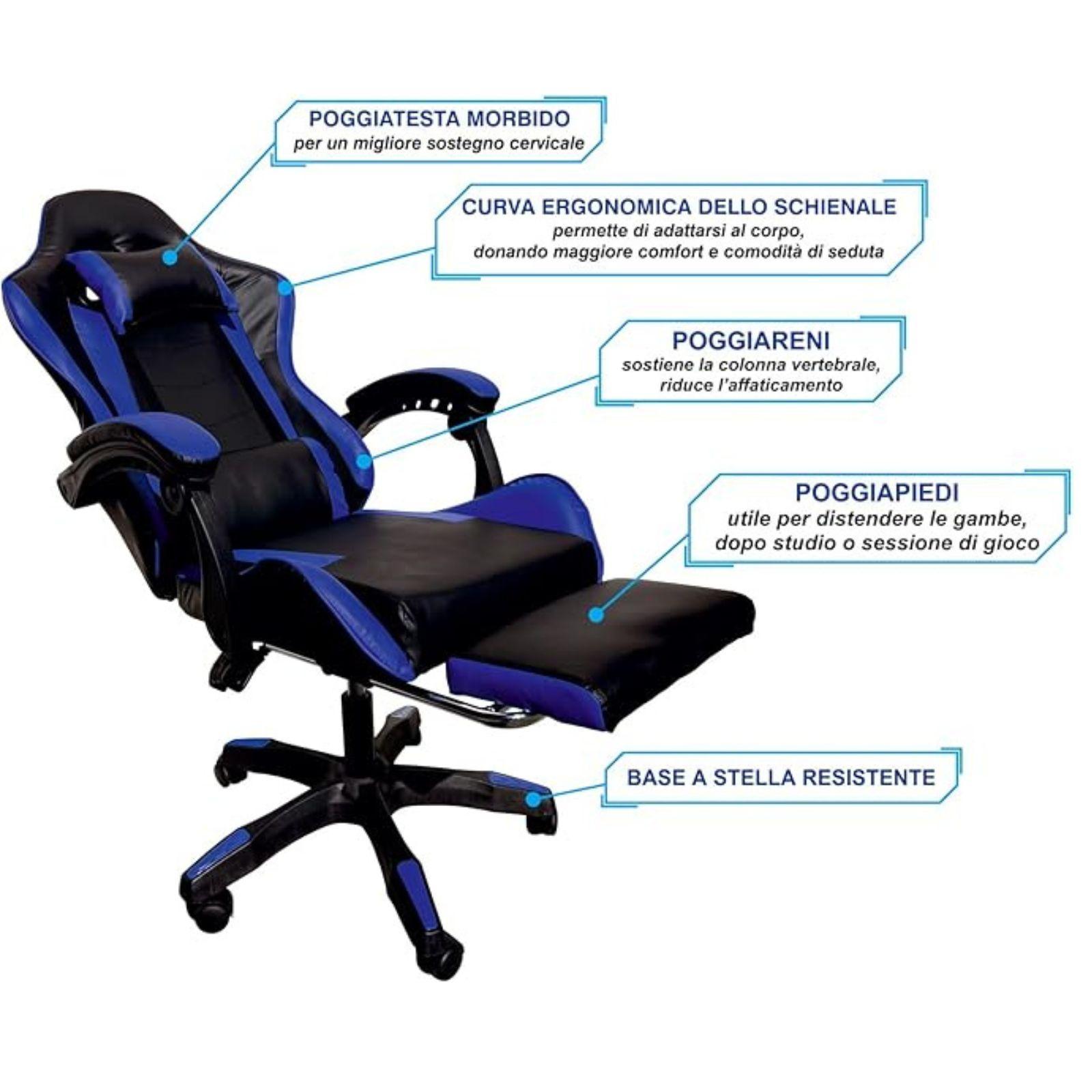 mastro bianco sedia gaming nera e blu - foto 2