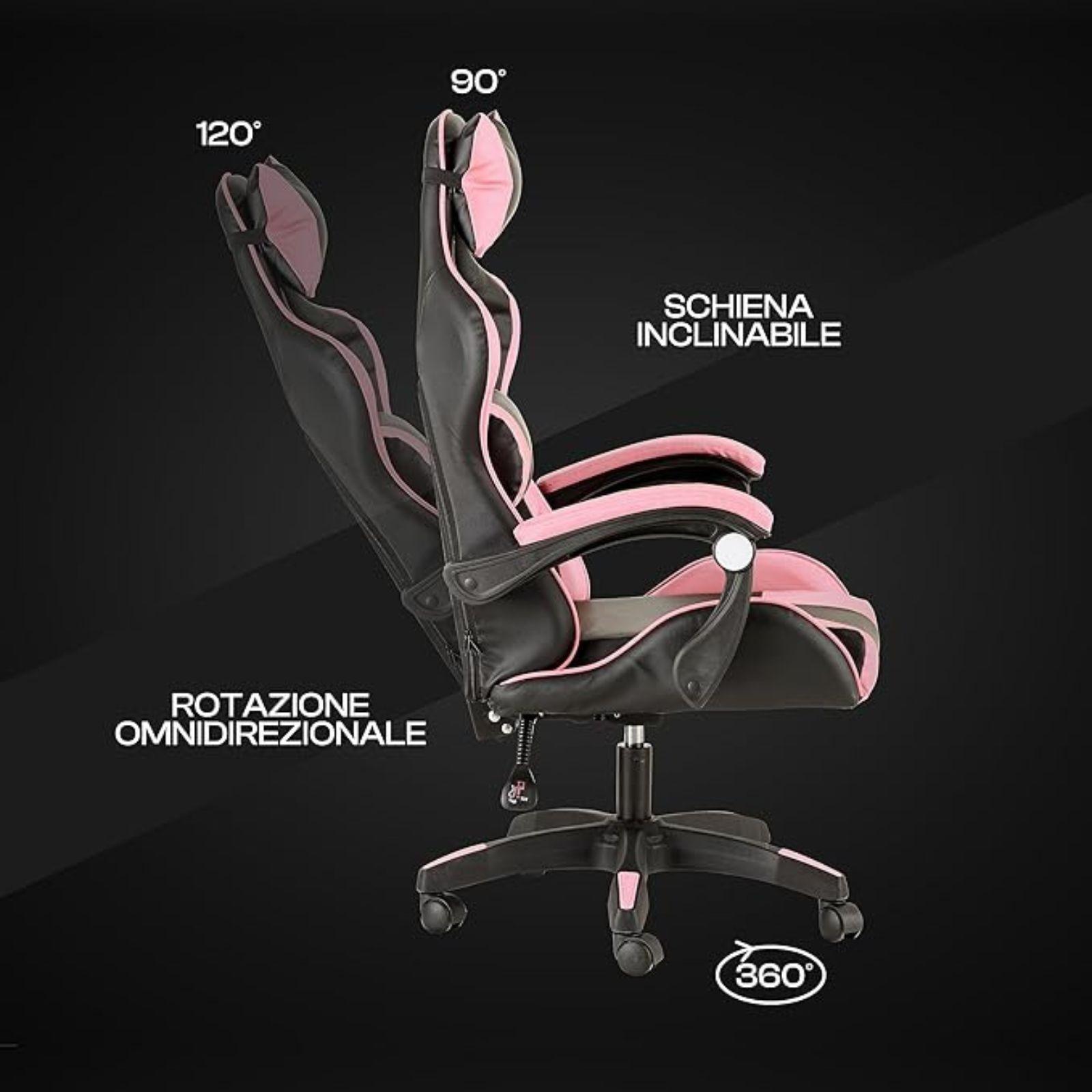mastro bianco sedia gaming nera e rosa - foto 2