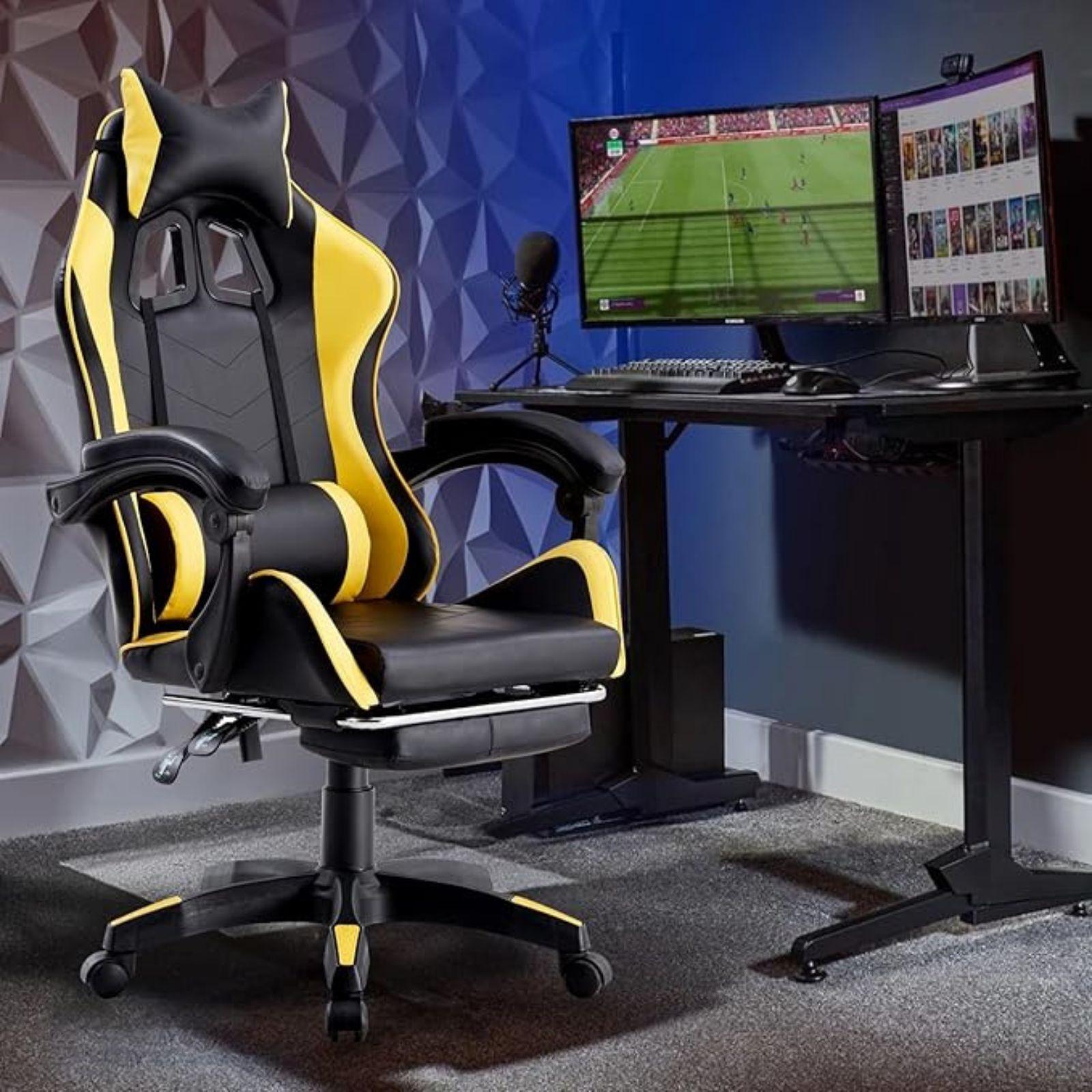 mastro bianco sedia gaming nera e gialla - foto 3