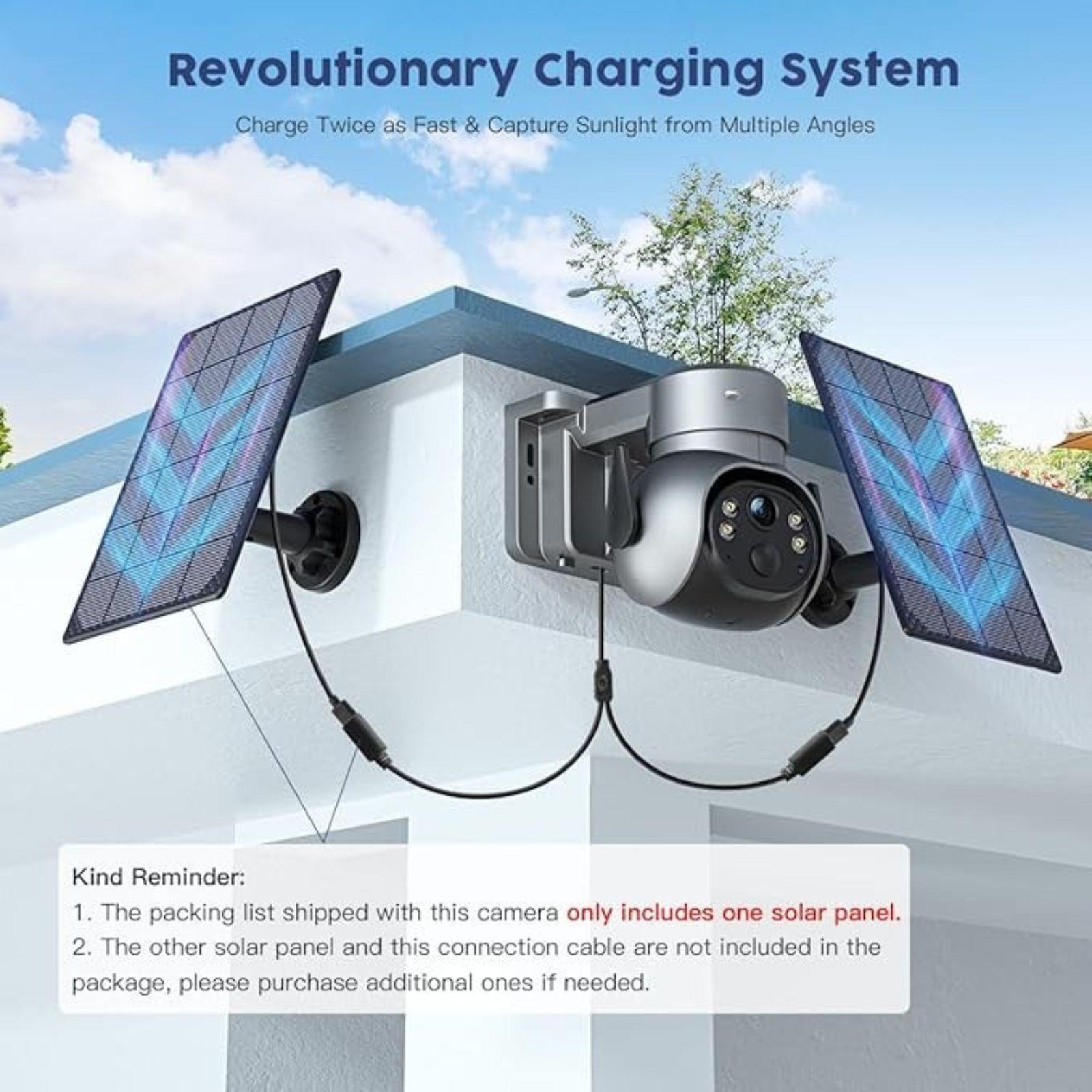 andowl andowl telecamera di sorveglianza 4k con pannello solare e sim - foto 3 Telecamera montata su parete con pannelli solari, smartphone e watermark 'Revolutionary Charging System'