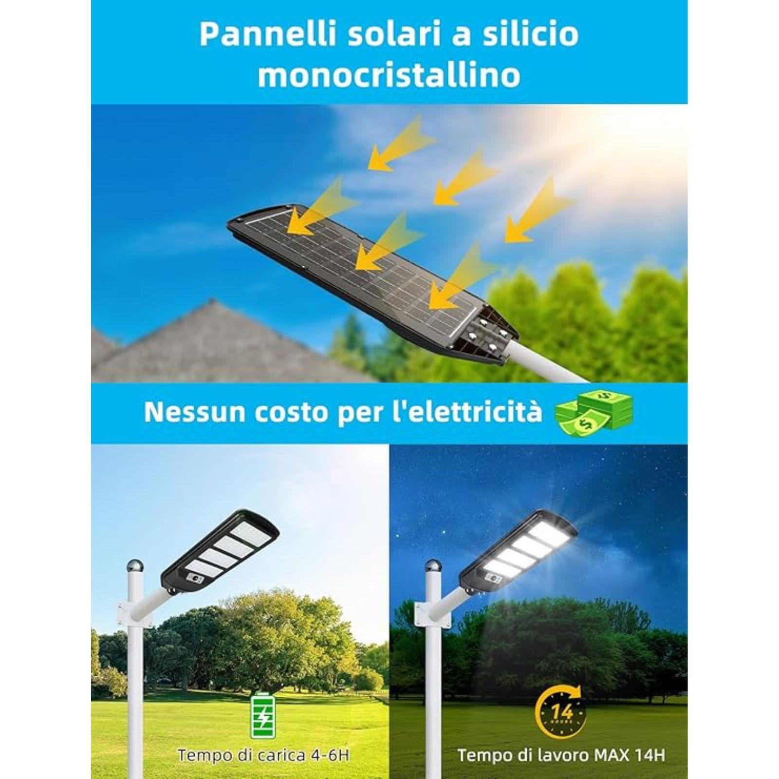 Lampione solare Andowl 300W con pannello fotovoltaico integrato