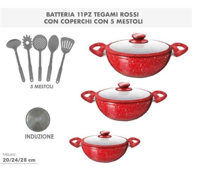  tris di padelle con manici e mestoli rosso - foto 1