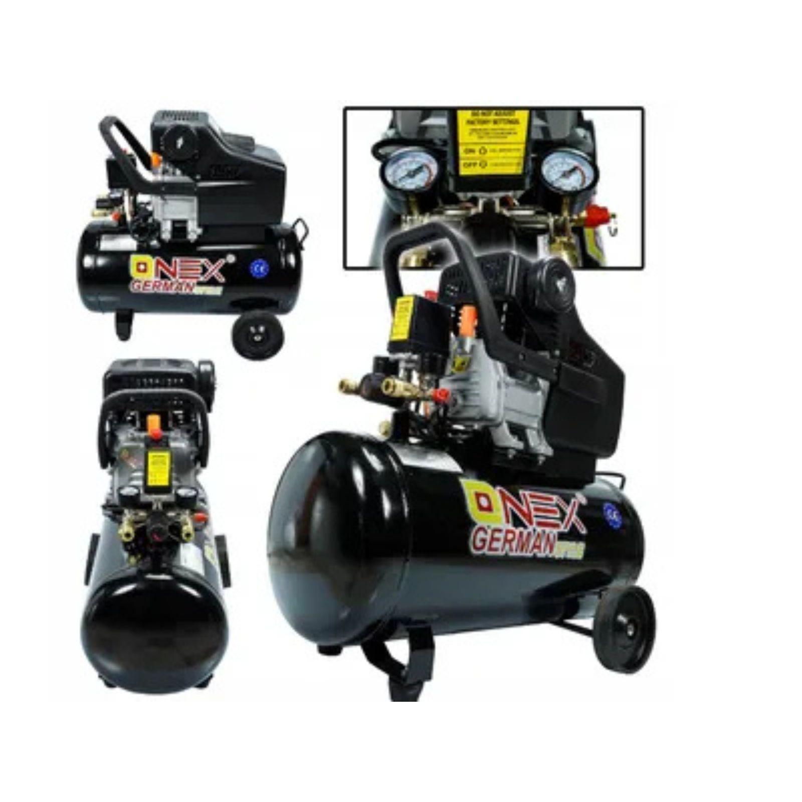 onex onex compressore ad aria 50l - foto 1 Compressore ONEX 50L vista frontale, vista superiore con motorino, vista laterale