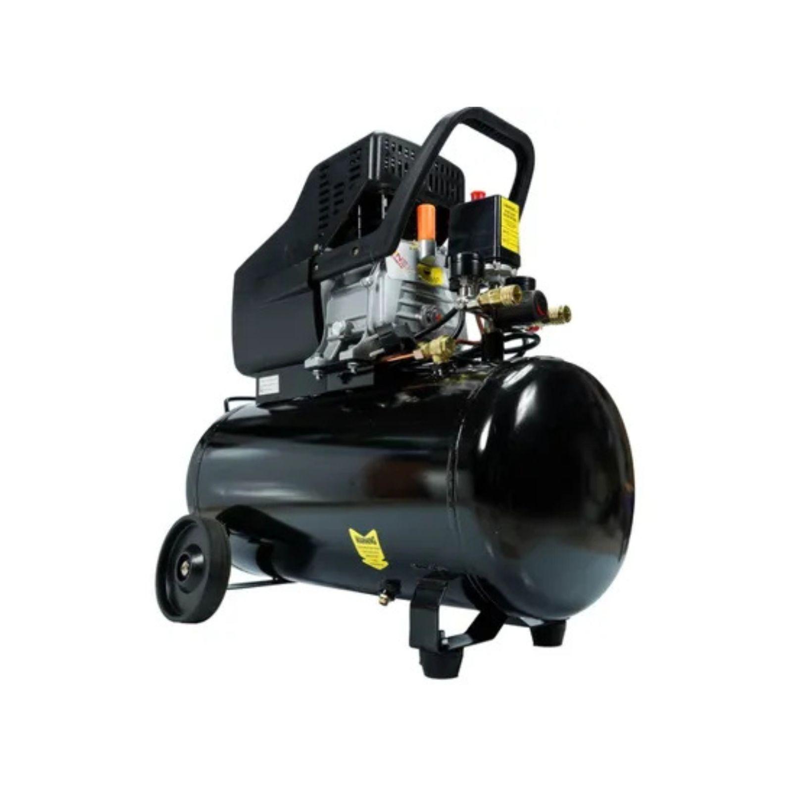 onex onex compressore ad aria 50l - foto 3 Compressore ONEX da 50L visto dal lato con ruote, serbatoio e motorino