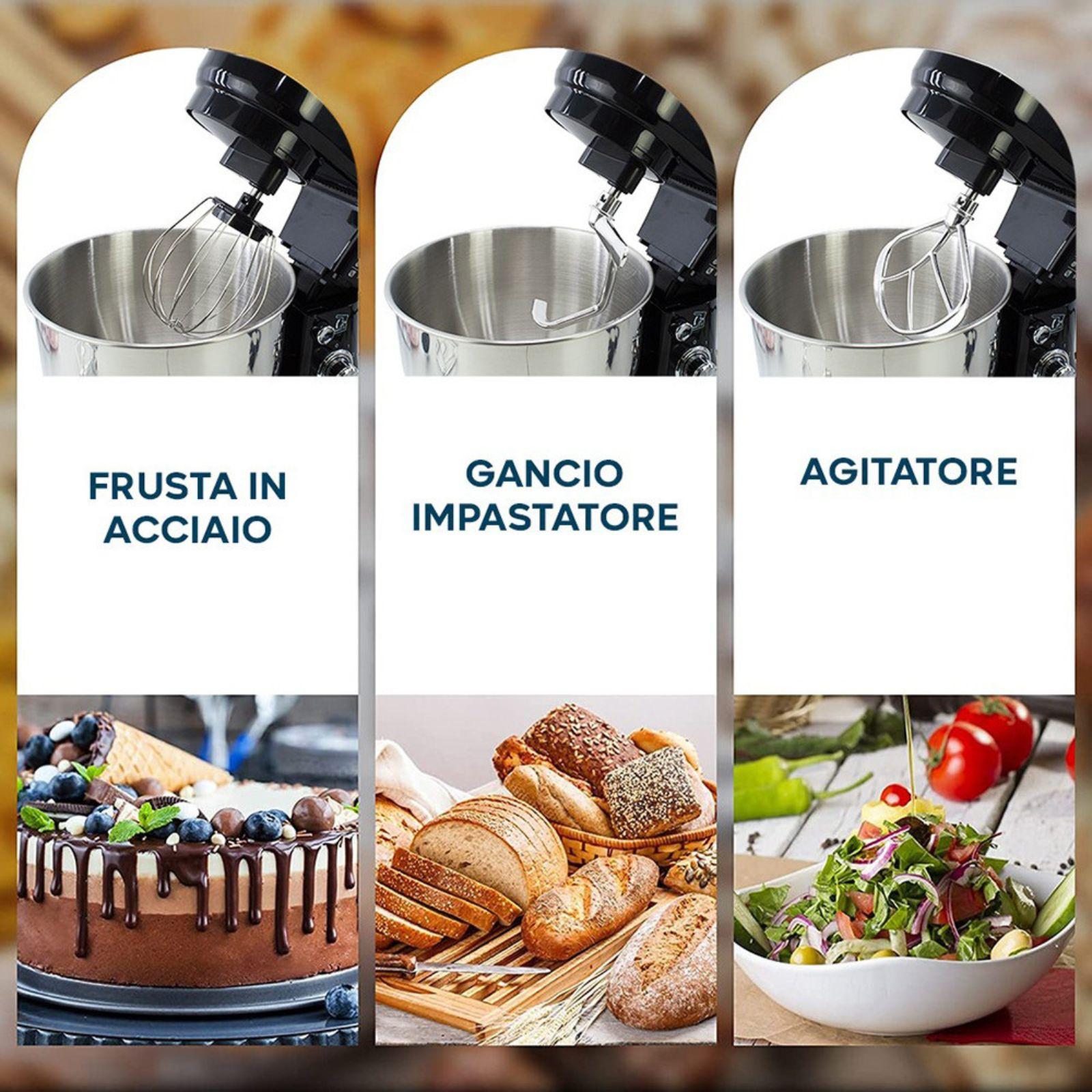 dgbavaria impastatrice planetaria 5l acciaio inox 6 velocità 700w con accessori - foto 3