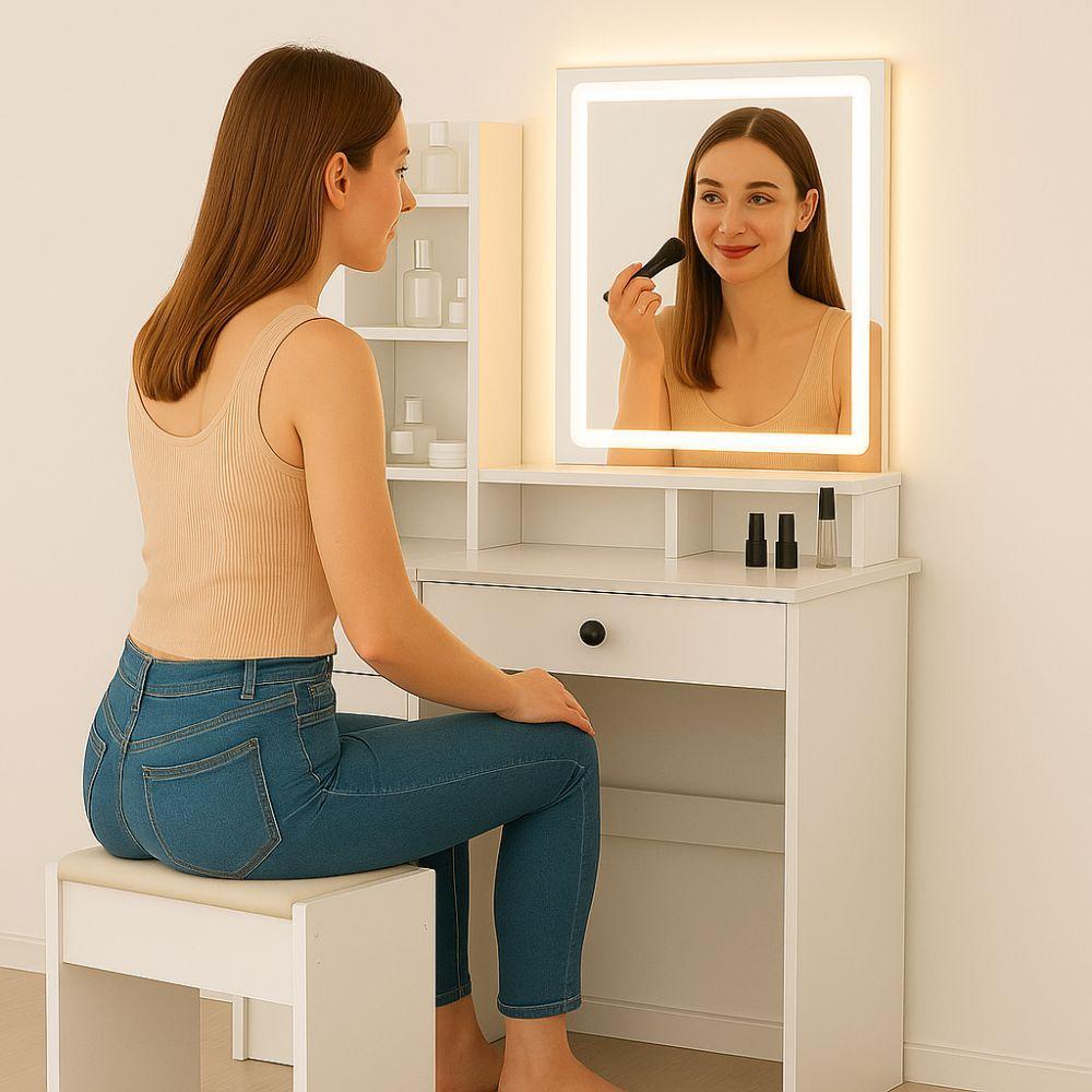  toeletta glamora con specchio led e sgabello - foto 3