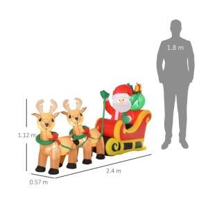 Babbo natale gonfiabile con slitta e 2 renne e luci led da 112 cm