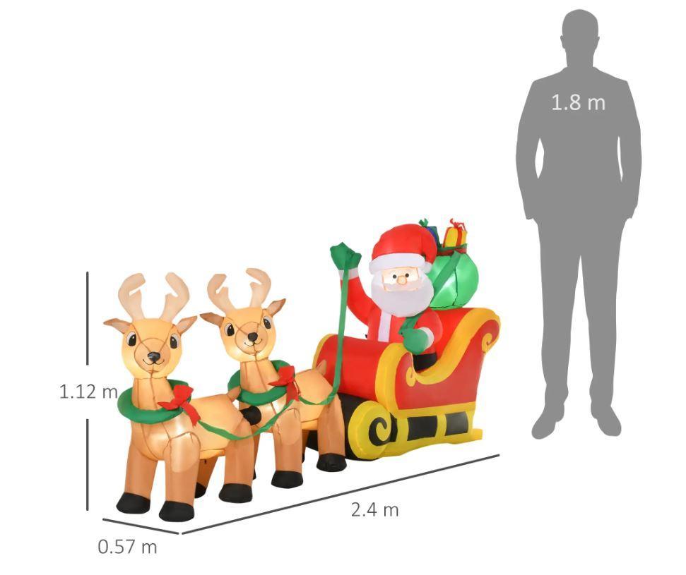 homcom babbo natale gonfiabile con slitta e 2 renne e luci led da 112 cm - foto 2