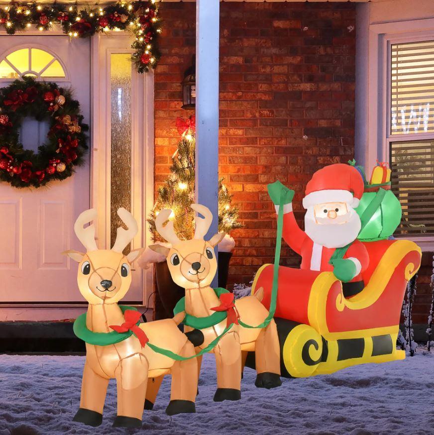 homcom babbo natale gonfiabile con slitta e 2 renne e luci led da 112 cm - foto 3