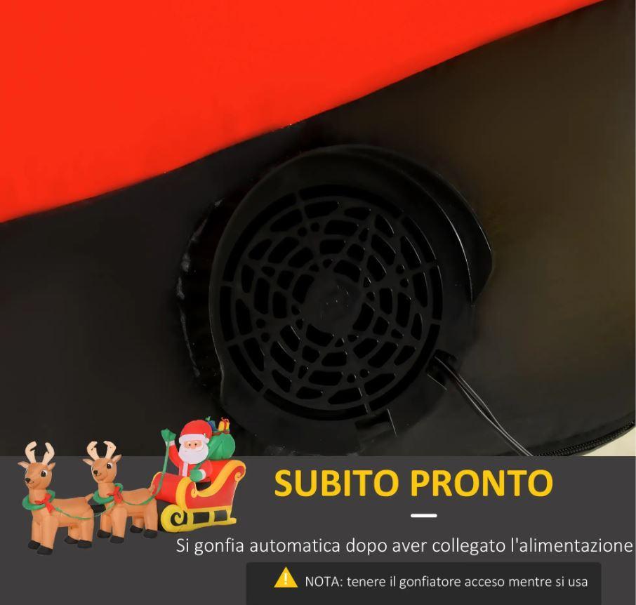 homcom babbo natale gonfiabile con slitta e 2 renne e luci led da 112 cm - foto 5