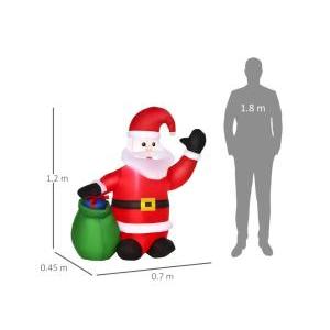 Babbo natale gonfiabile con sacco verde e luci led da 120 cm