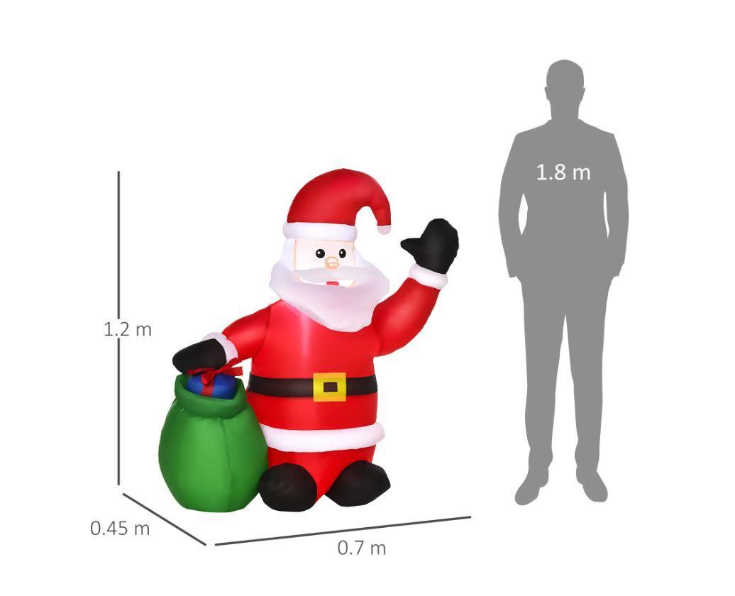 homcom babbo natale gonfiabile con sacco verde e luci led da 120 cm - foto 2