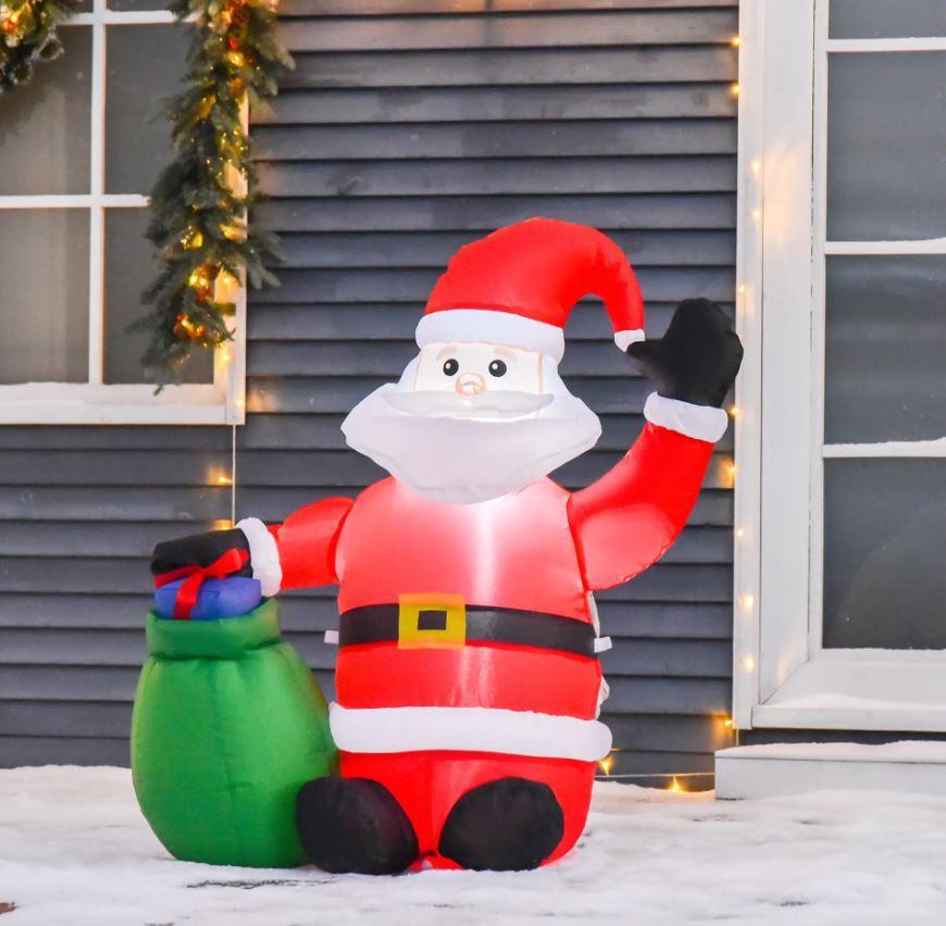 homcom babbo natale gonfiabile con sacco verde e luci led da 120 cm - foto 3
