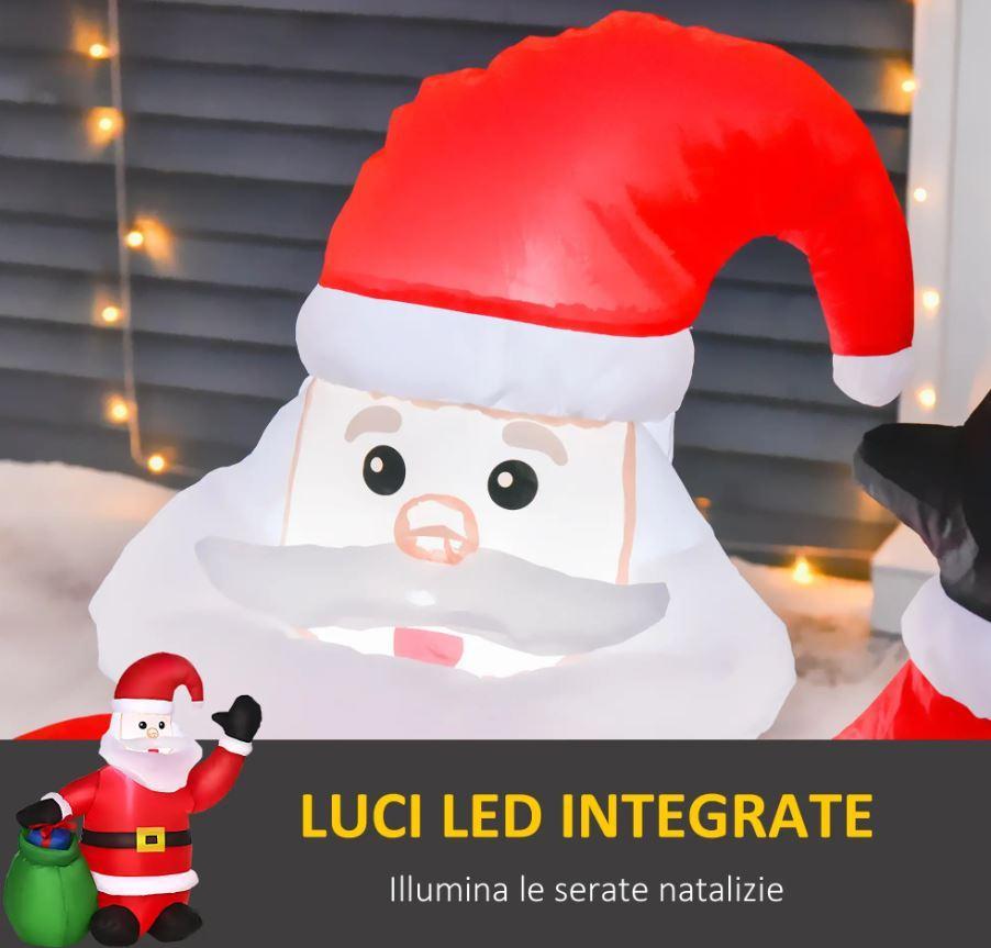 homcom babbo natale gonfiabile con sacco verde e luci led da 120 cm - foto 4