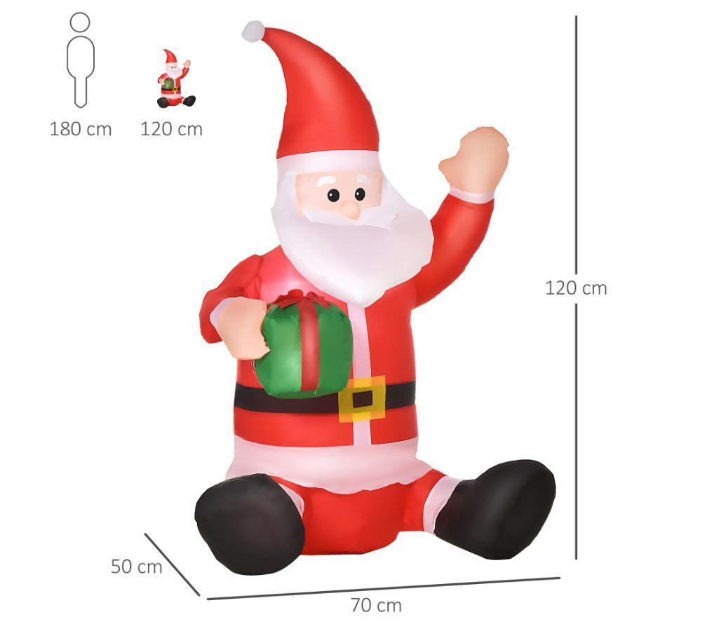 homcom babbo natale gonfiabile con pacco regalo e luci led da 120 cm - foto 2