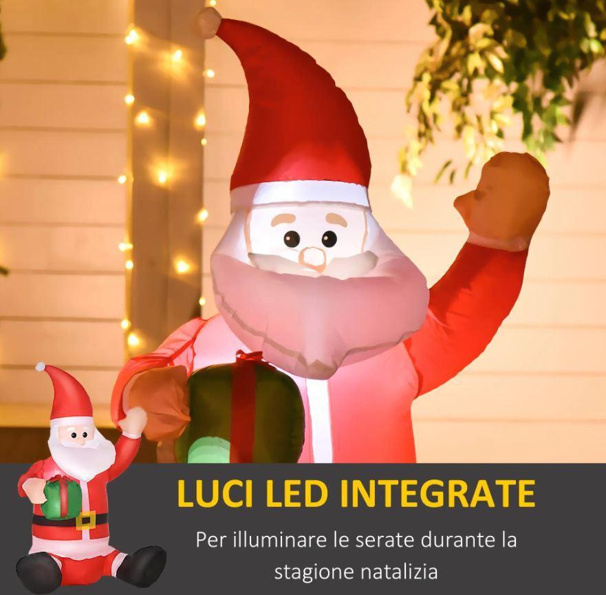 homcom babbo natale gonfiabile con pacco regalo e luci led da 120 cm - foto 4