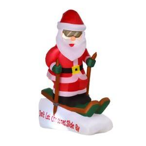 Babbo natale gonfiabile sugli sci e luci led da 124 cm