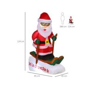 Babbo natale gonfiabile sugli sci e luci led da 124 cm