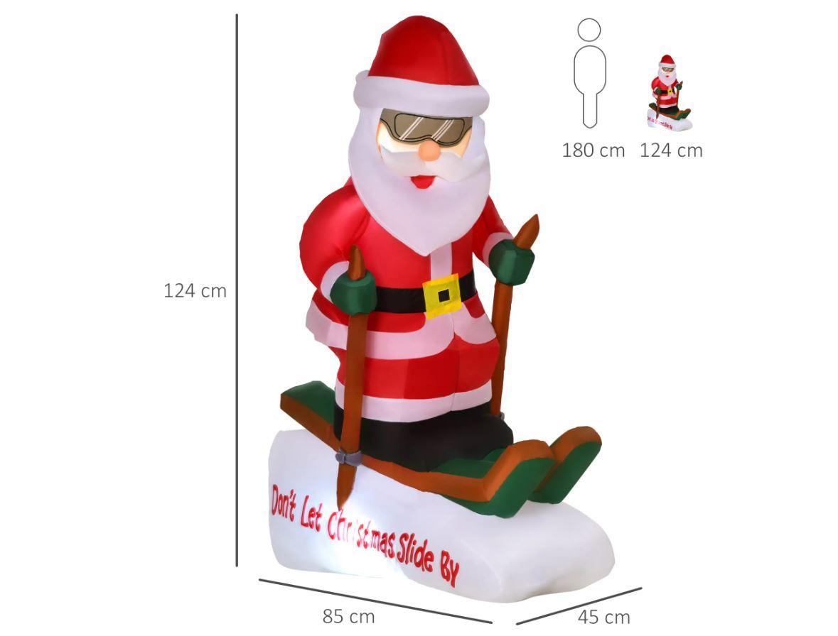 homcom babbo natale gonfiabile sugli sci e luci led da 124 cm - foto 2