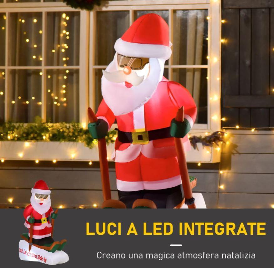 homcom babbo natale gonfiabile sugli sci e luci led da 124 cm - foto 4