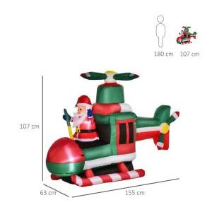 Babbo natale gonfiabile su elicottero con luci led da 107 cm