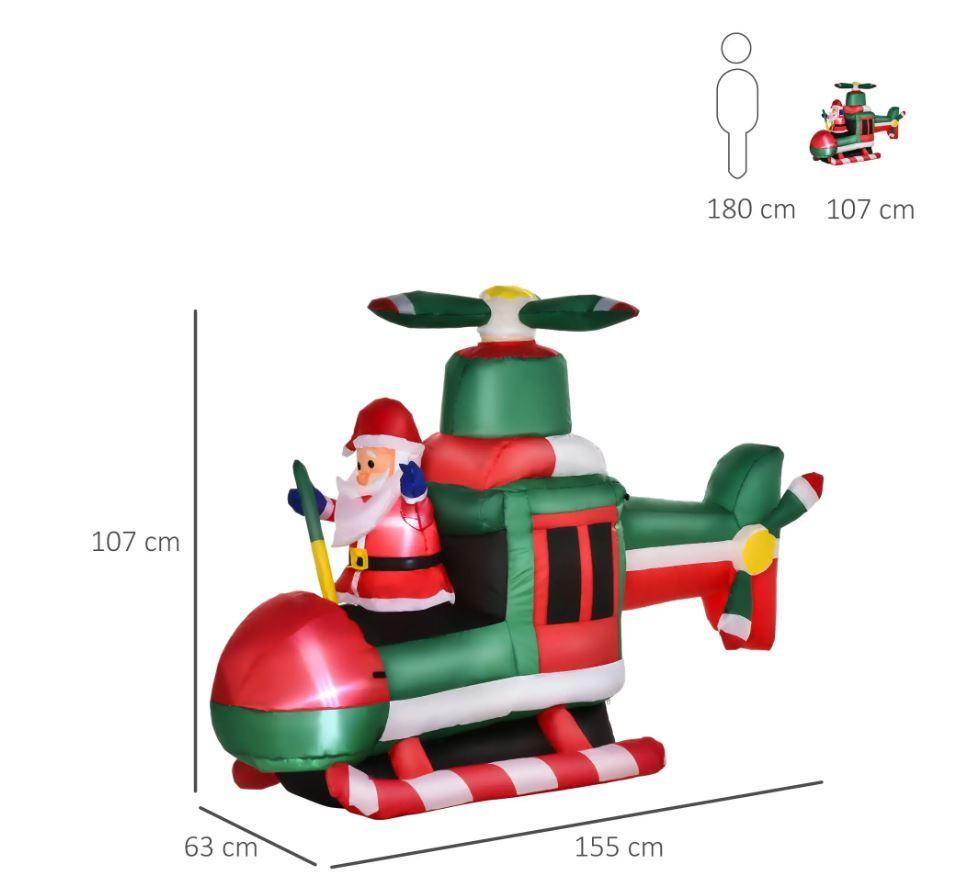 homcom babbo natale gonfiabile su elicottero con luci led da 107 cm - foto 2