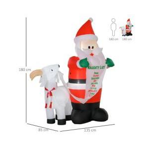 Babbo natale gonfiabile con capretta e luci led da 180 cm